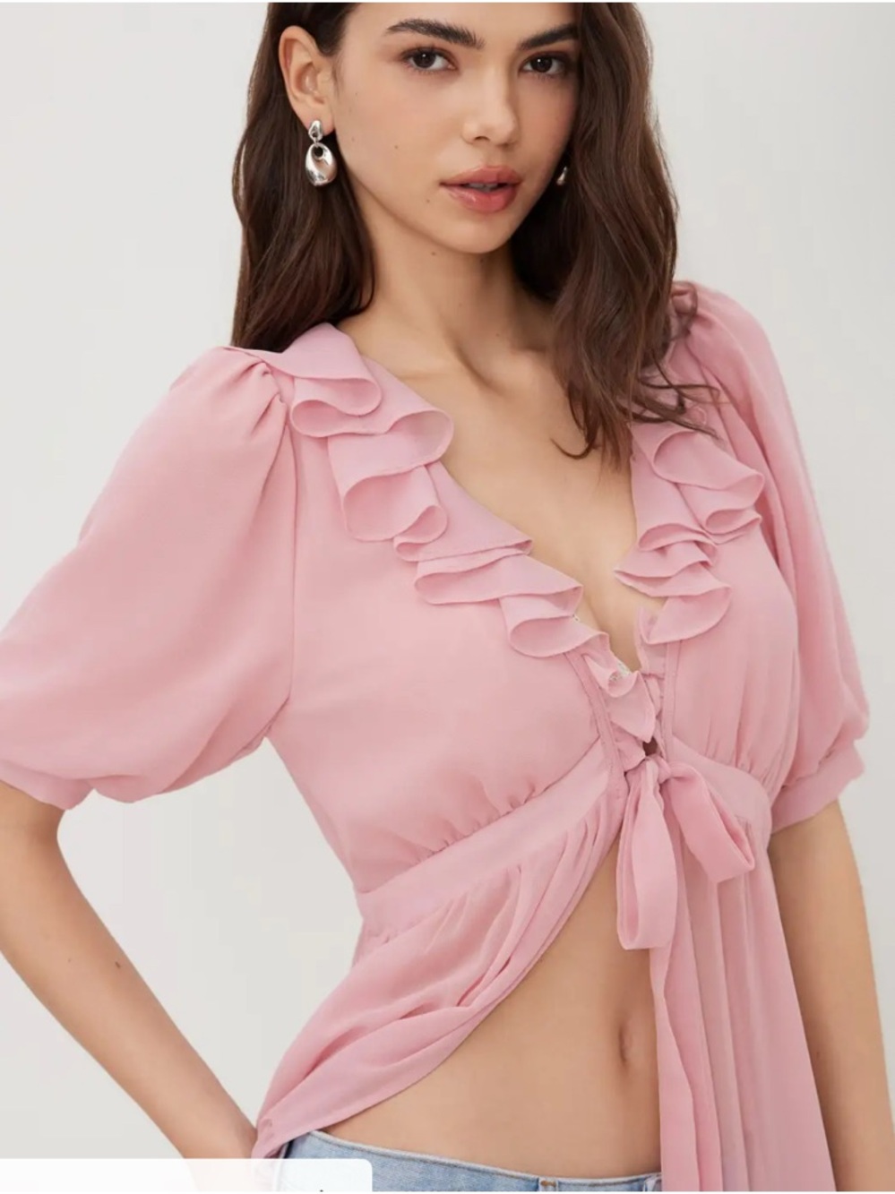 Cider Soft Pink Ruffle-Trim Sheer Kimono - Picture 3 of 5